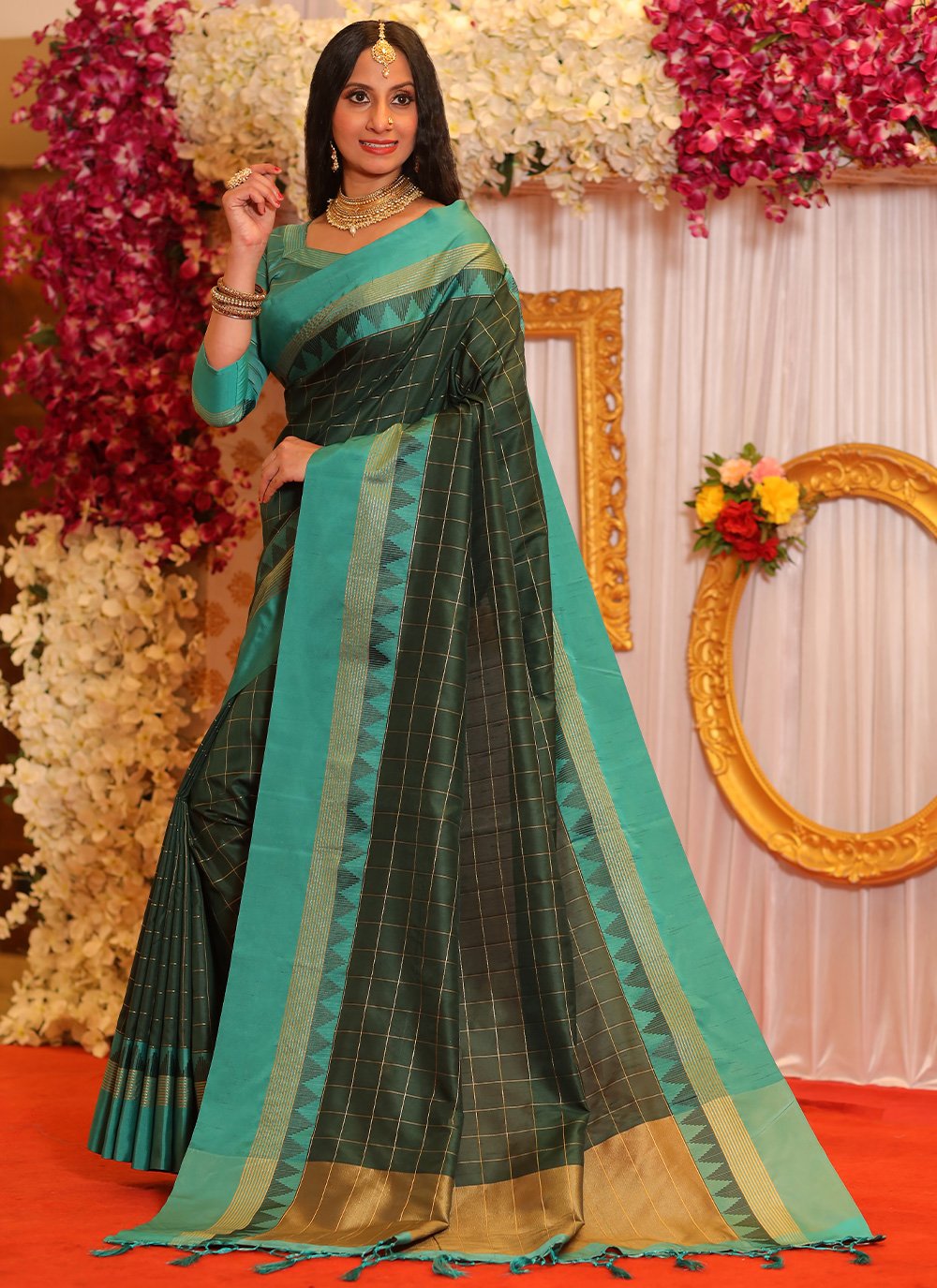 Contemporary Raw Silk Green Woven Saree