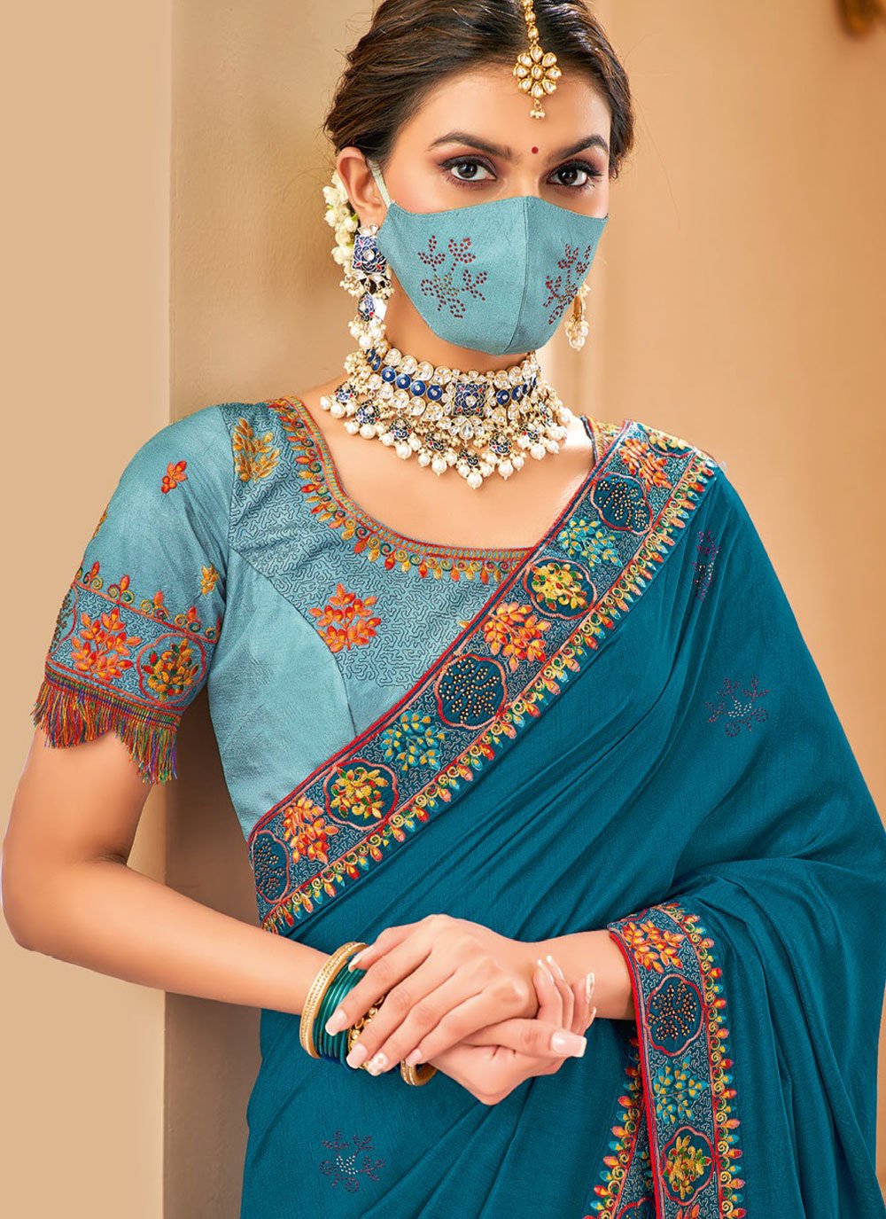 Classic Raw Silk Blue Embroidered Saree