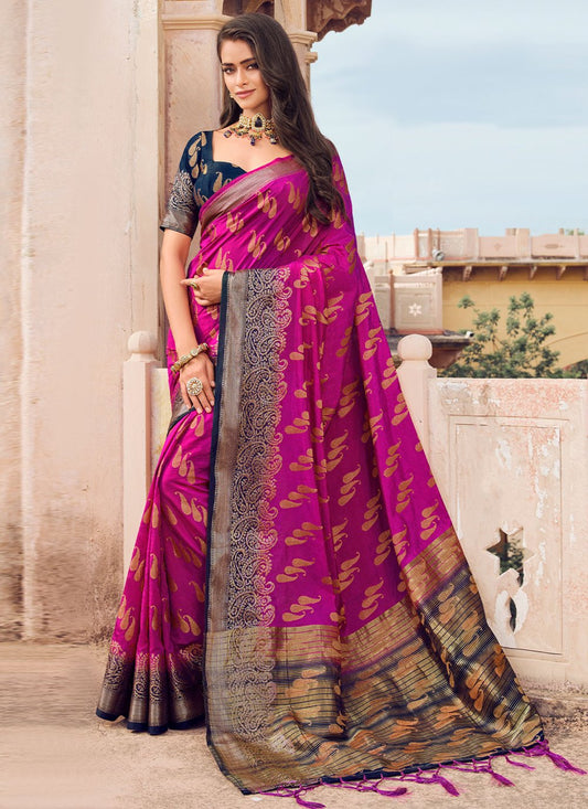 Trendy Saree Raw Silk Rani Woven Saree