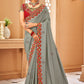 Classic Raw Silk Grey Embroidered Saree