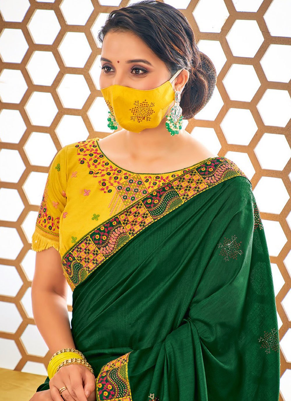 Classic Raw Silk Green Embroidered Saree