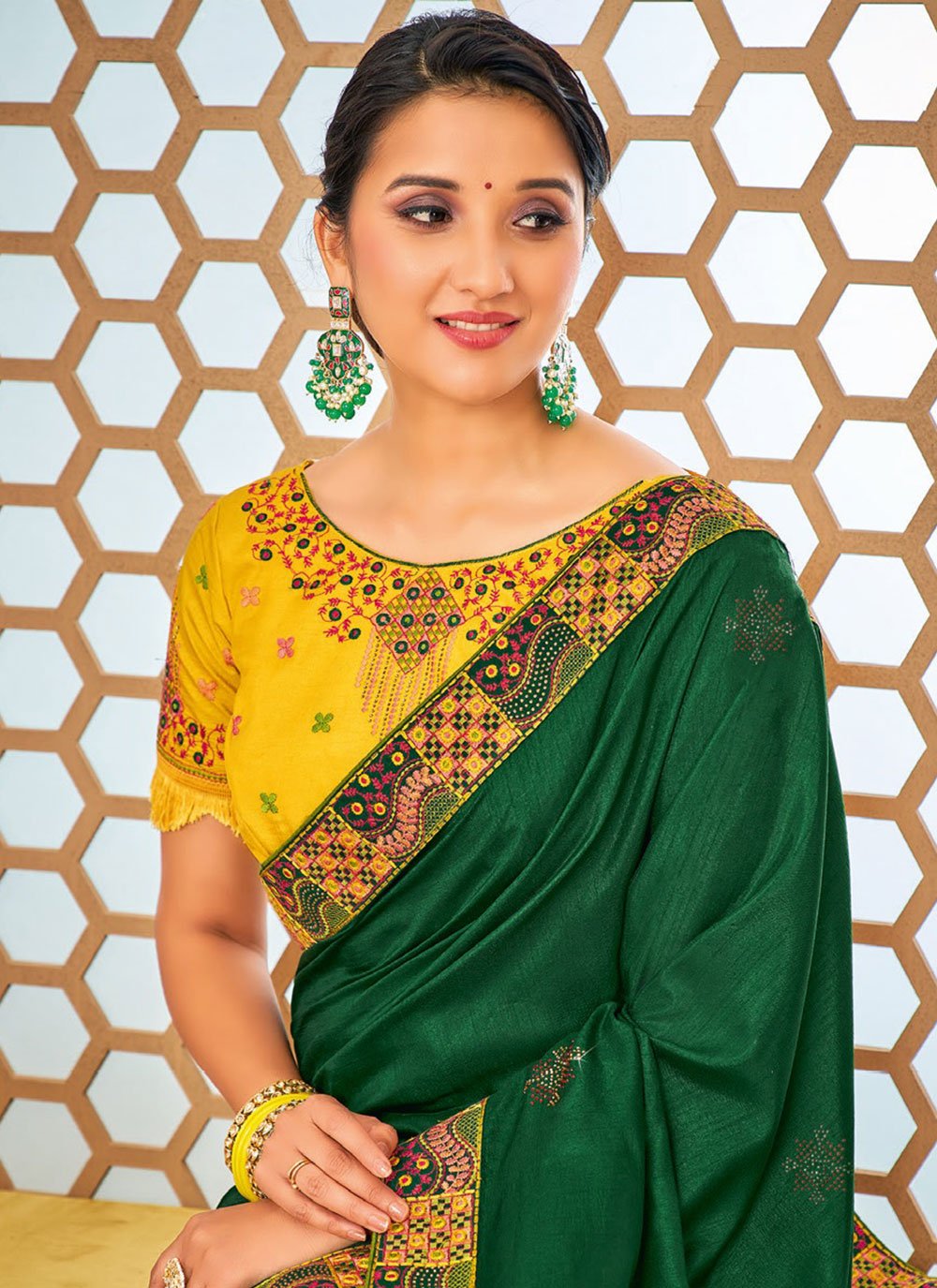 Classic Raw Silk Green Embroidered Saree