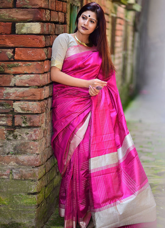 Contemporary Raw Silk Rani Weaving Saree