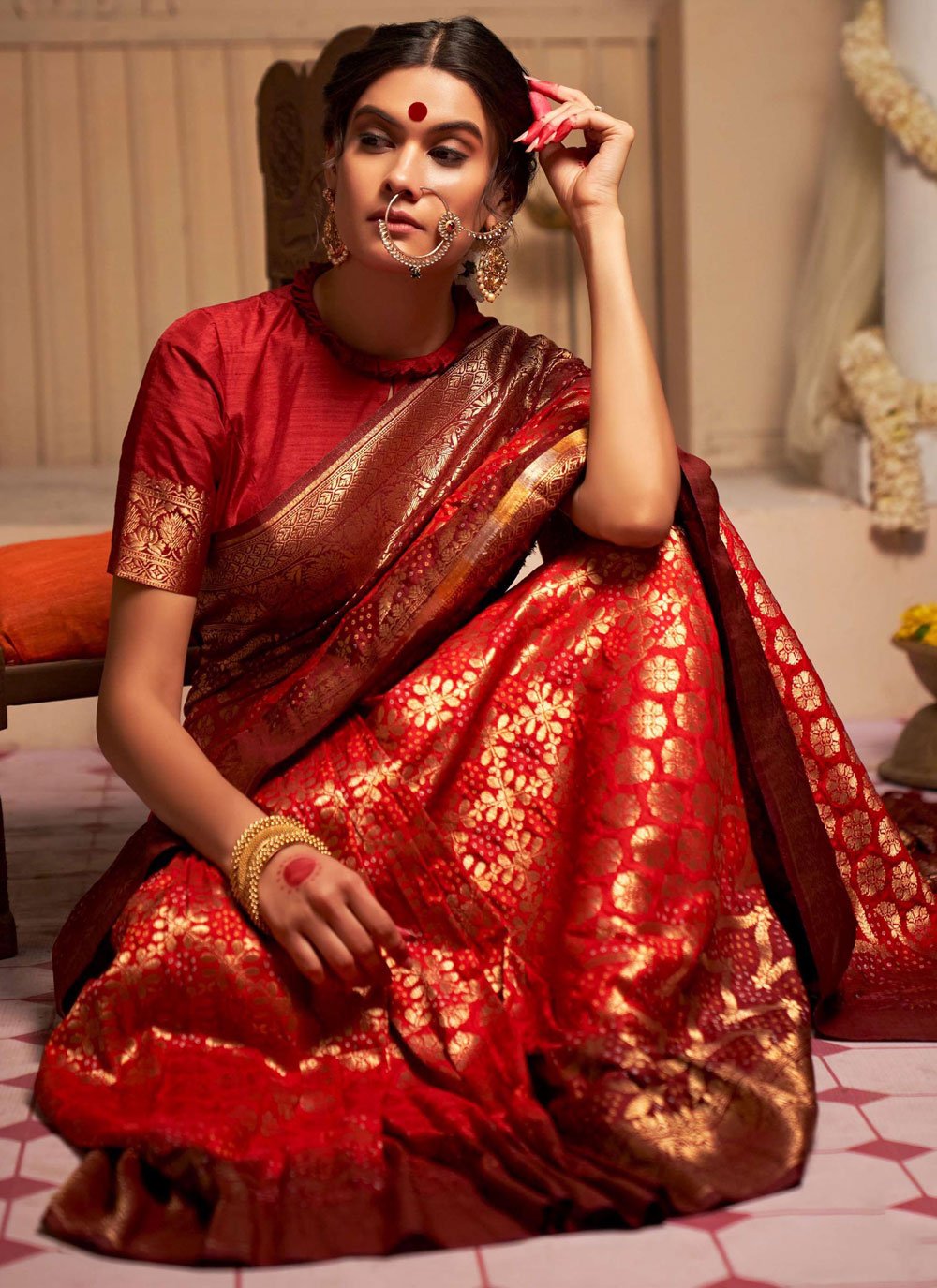 Classic Raw Silk Red Woven Saree