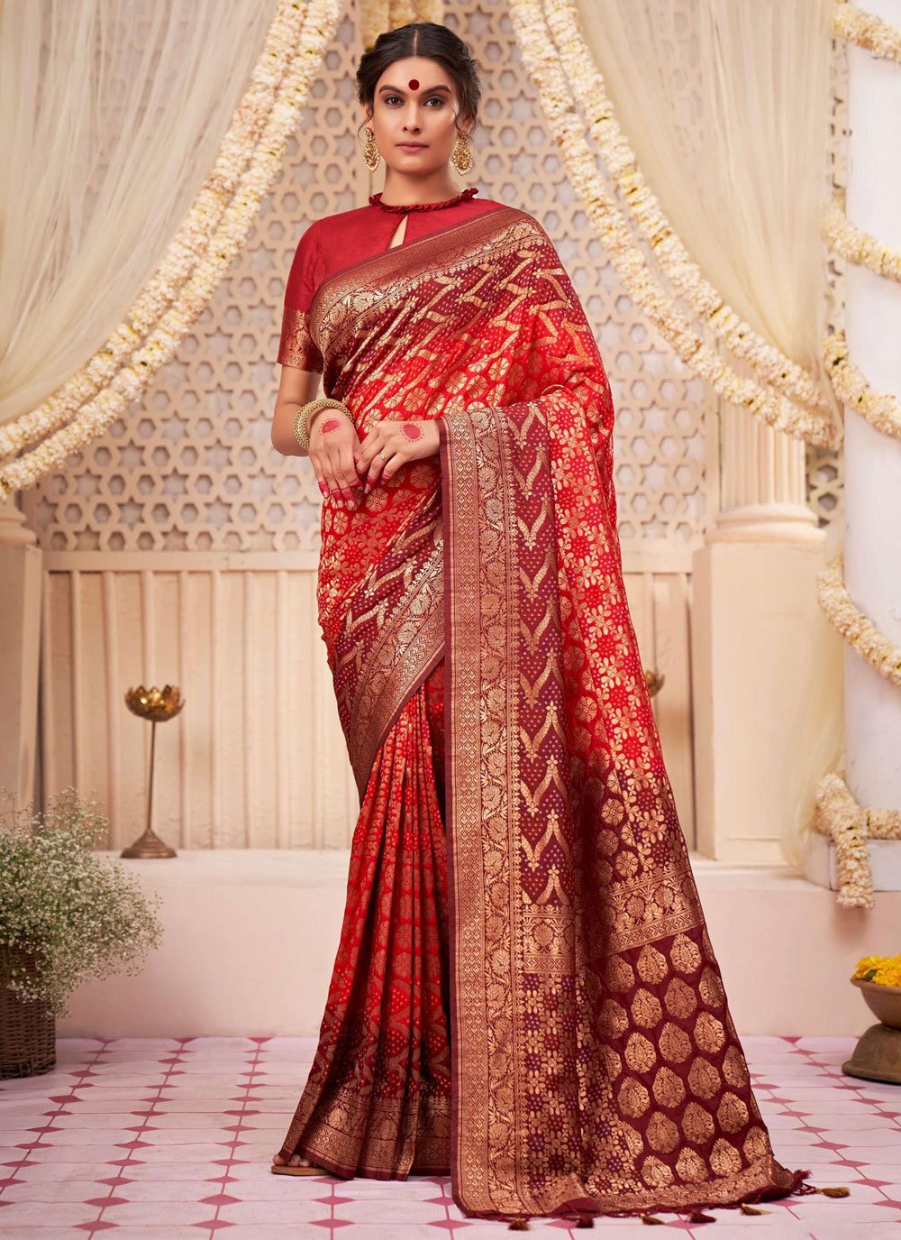 Classic Raw Silk Red Woven Saree