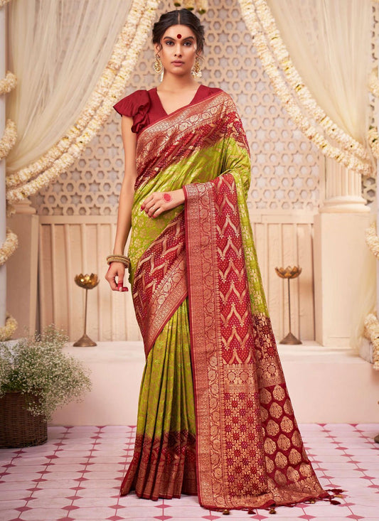 Classic Raw Silk Green Woven Saree