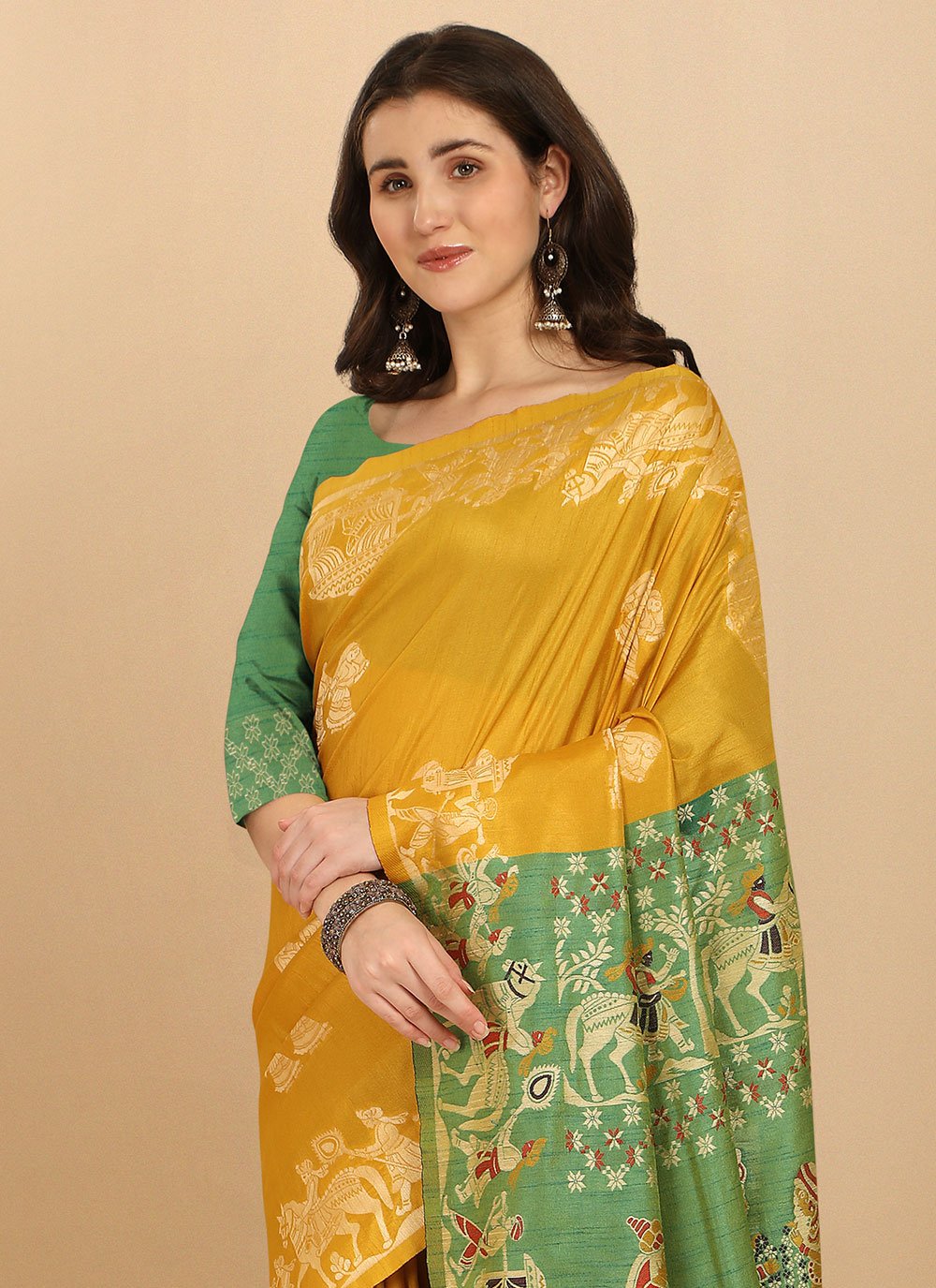 Classic Raw Silk Yellow Woven Saree