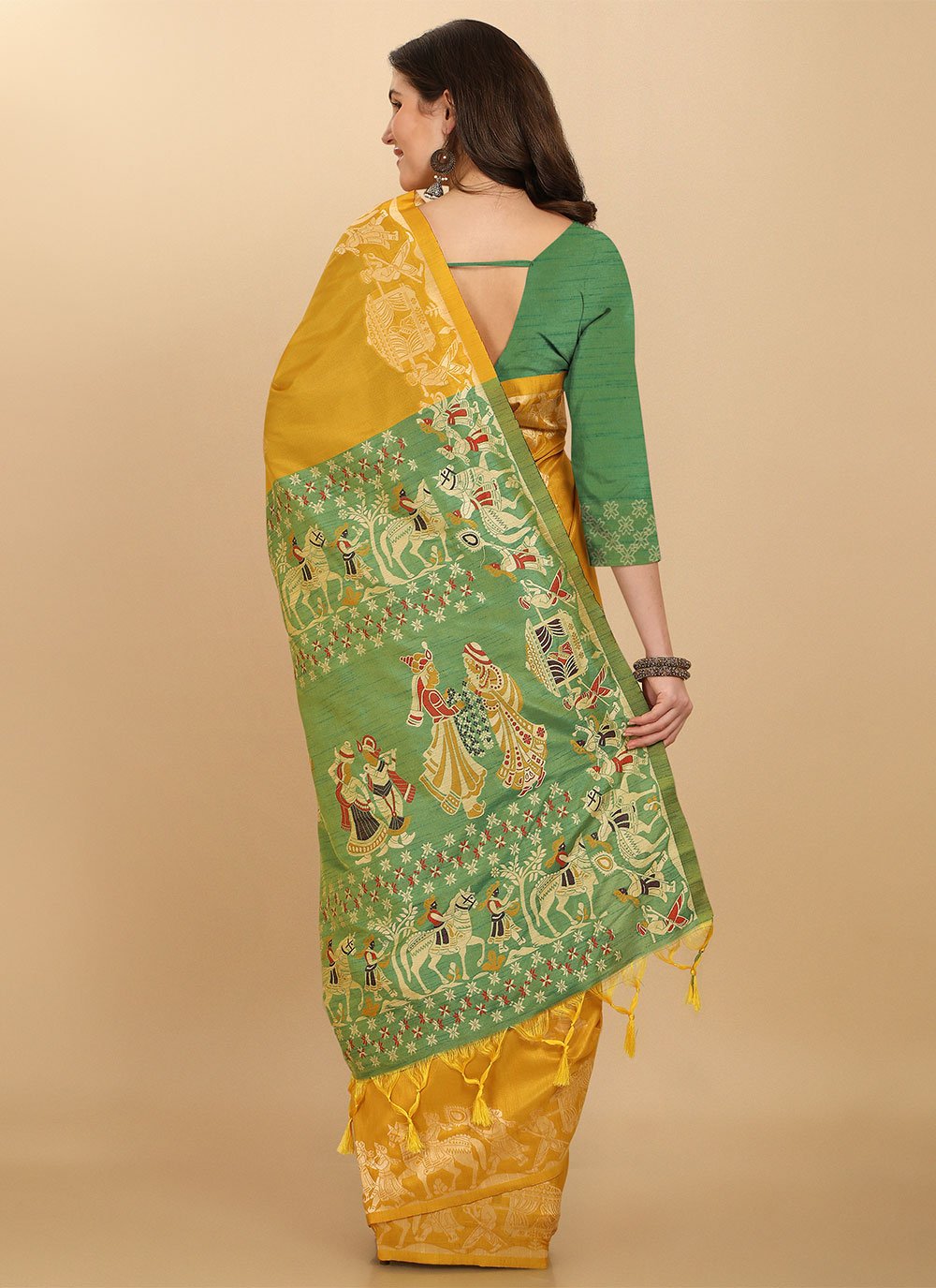 Classic Raw Silk Yellow Woven Saree