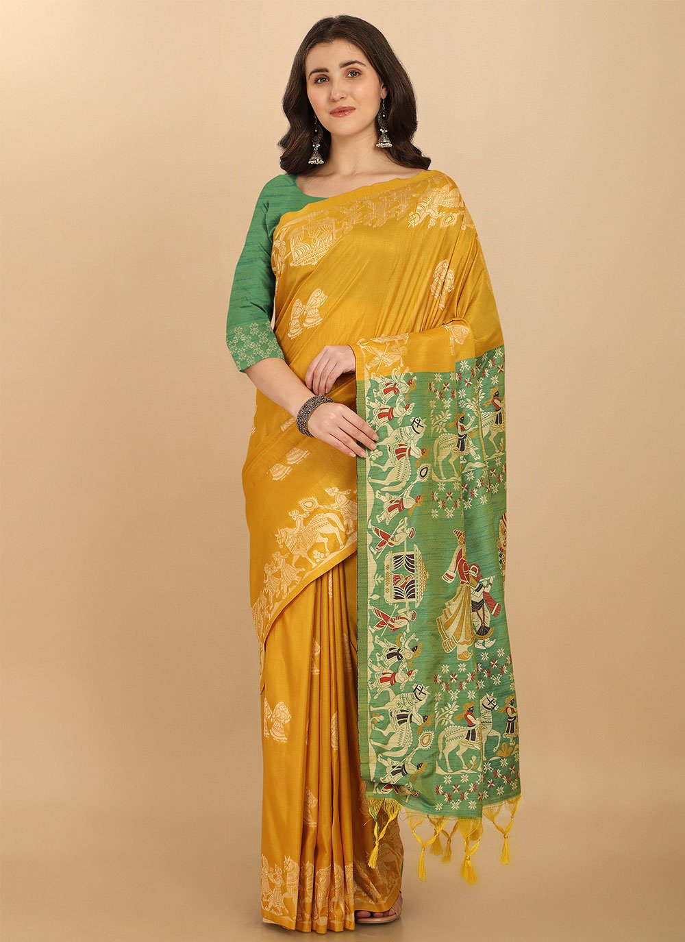 Classic Raw Silk Yellow Woven Saree