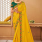 Trendy Saree Raw Silk Yellow Embroidered Saree