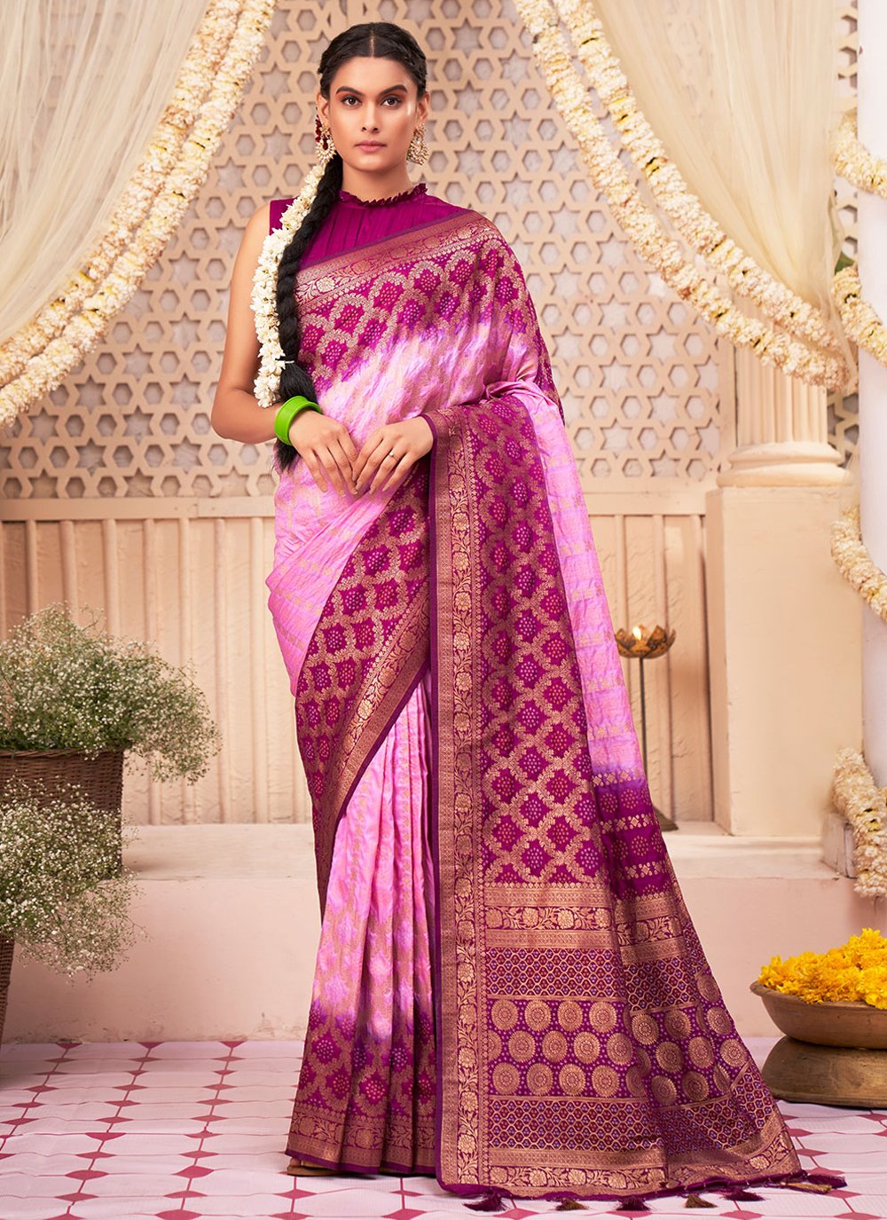 Trendy Saree Raw Silk Pink Weaving Saree