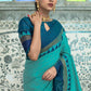 Classic Raw Silk Turquoise Woven Saree