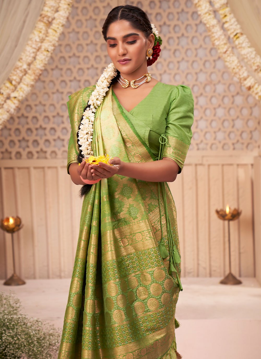 Classic Raw Silk Green Weaving Saree