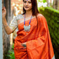 Contemporary Raw Silk Orange Weaving Saree