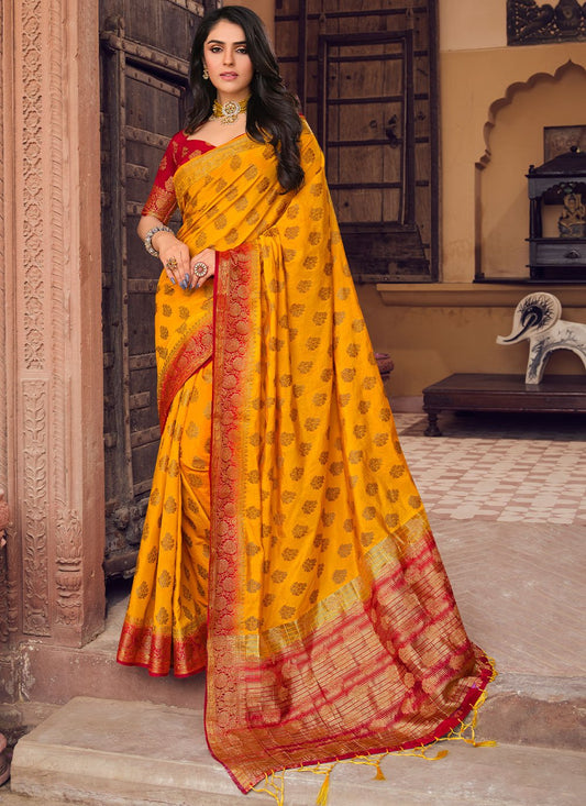 Trendy Saree Raw Silk Orange Woven Saree