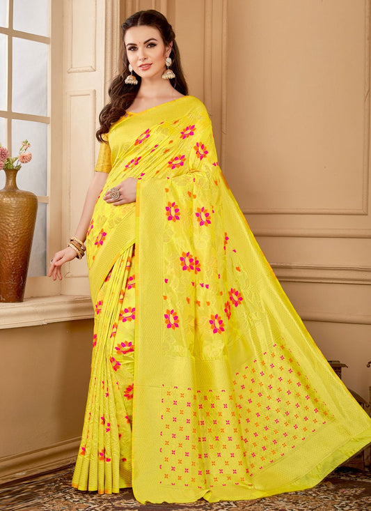 Classic Raw Silk Yellow Weaving Saree