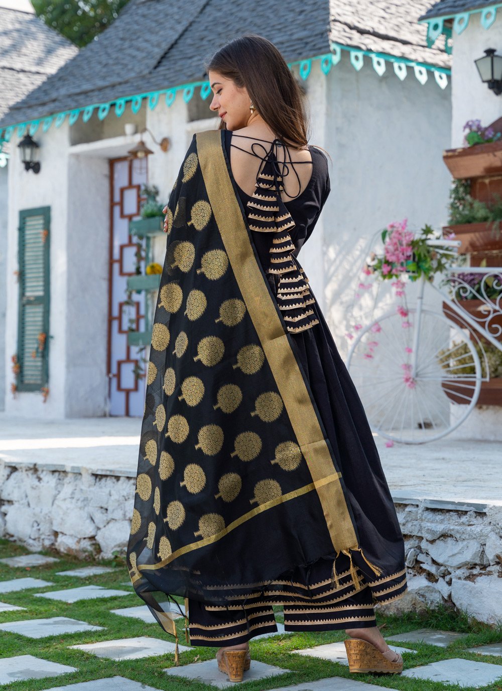 Palazzo Salwar Suit Rayon Black Gota Work Salwar Kameez