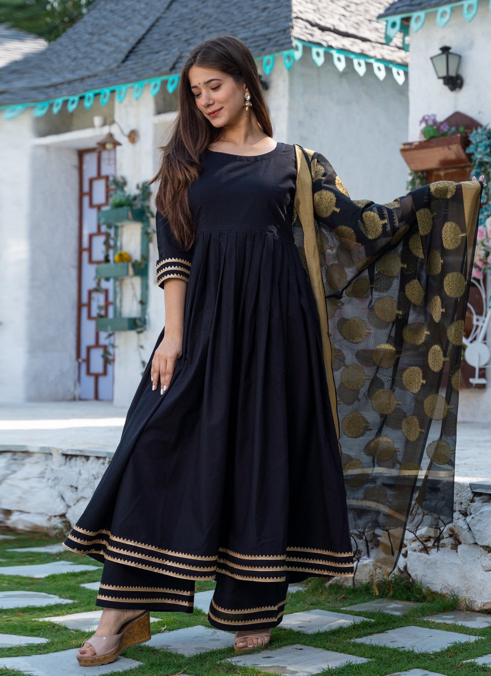 Palazzo Salwar Suit Rayon Black Gota Work Salwar Kameez