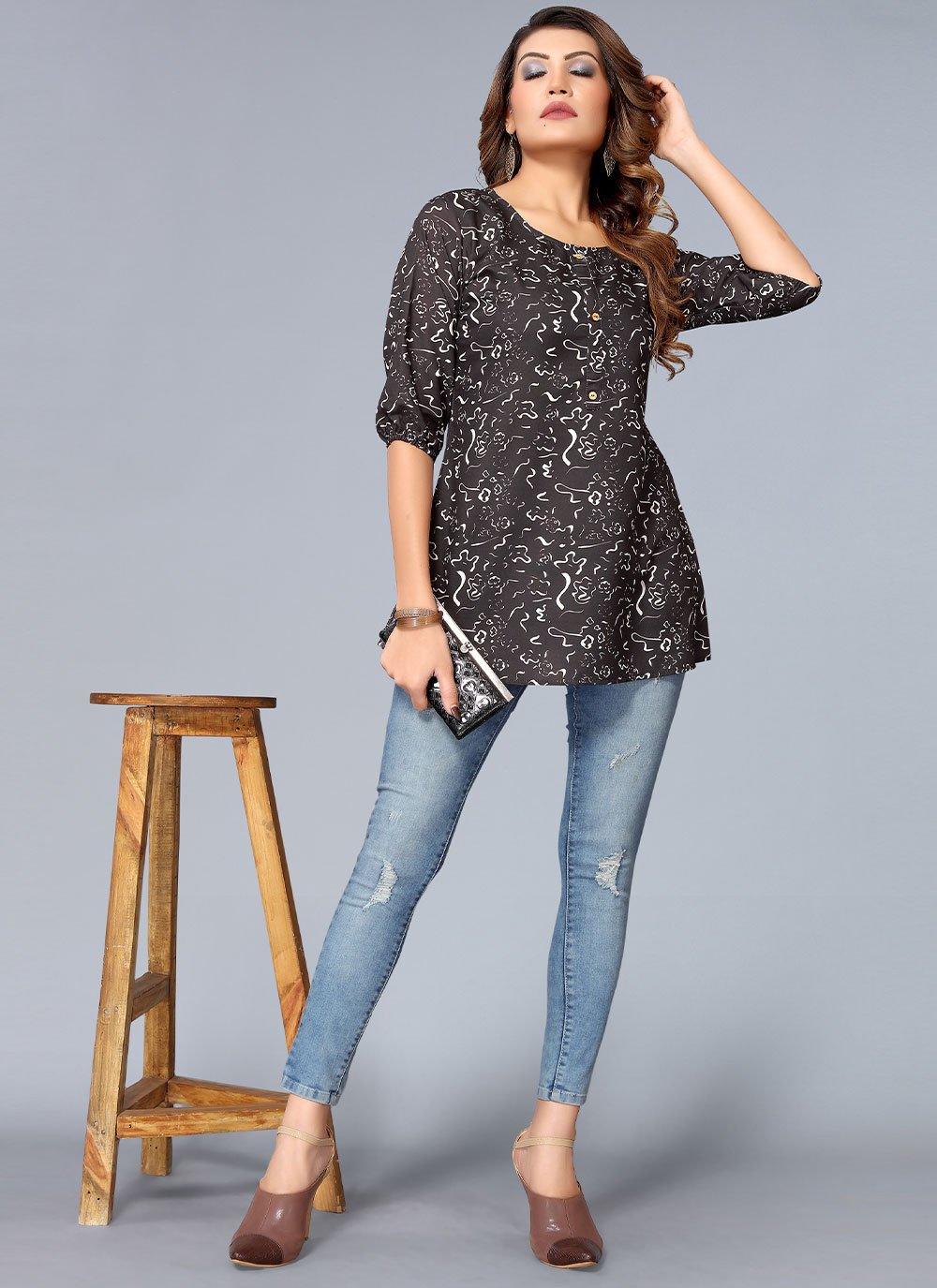 Casual Kurti Rayon Black Print Kurtis