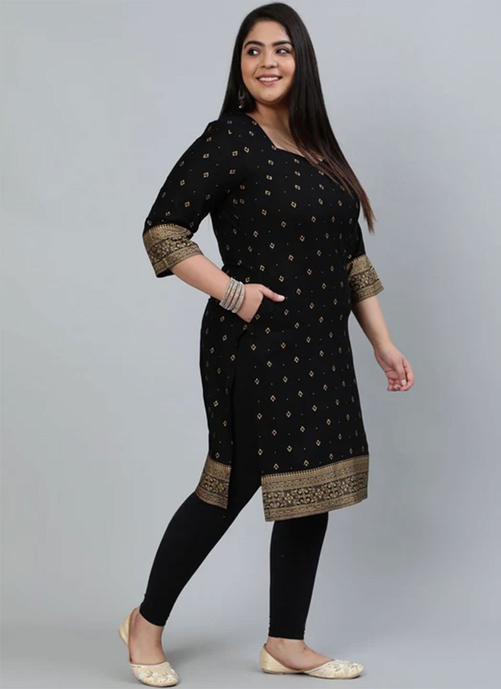 Designer Kurti Rayon Viscose Black Print Kurtis