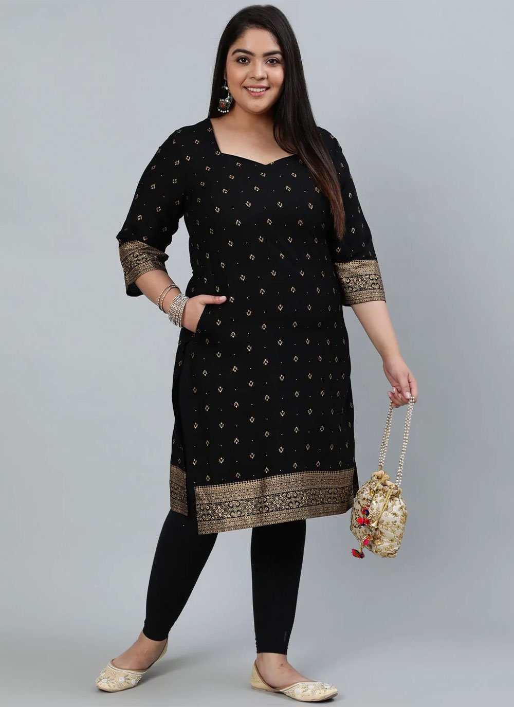 Designer Kurti Rayon Viscose Black Print Kurtis