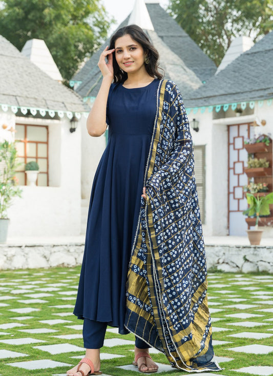 Pant Style Suit Rayon Blue Lace Salwar Kameez