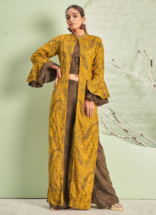 Casual Kurti Rayon Brown Mustard Print Kurtis