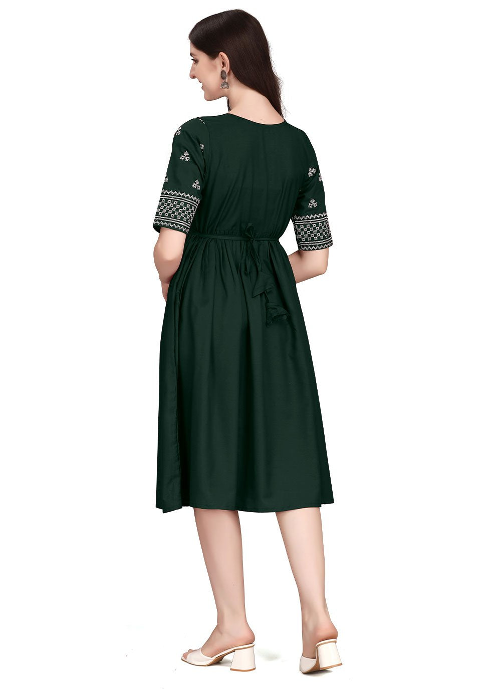 Designer Kurti Rayon Green Embroidered Kurtis