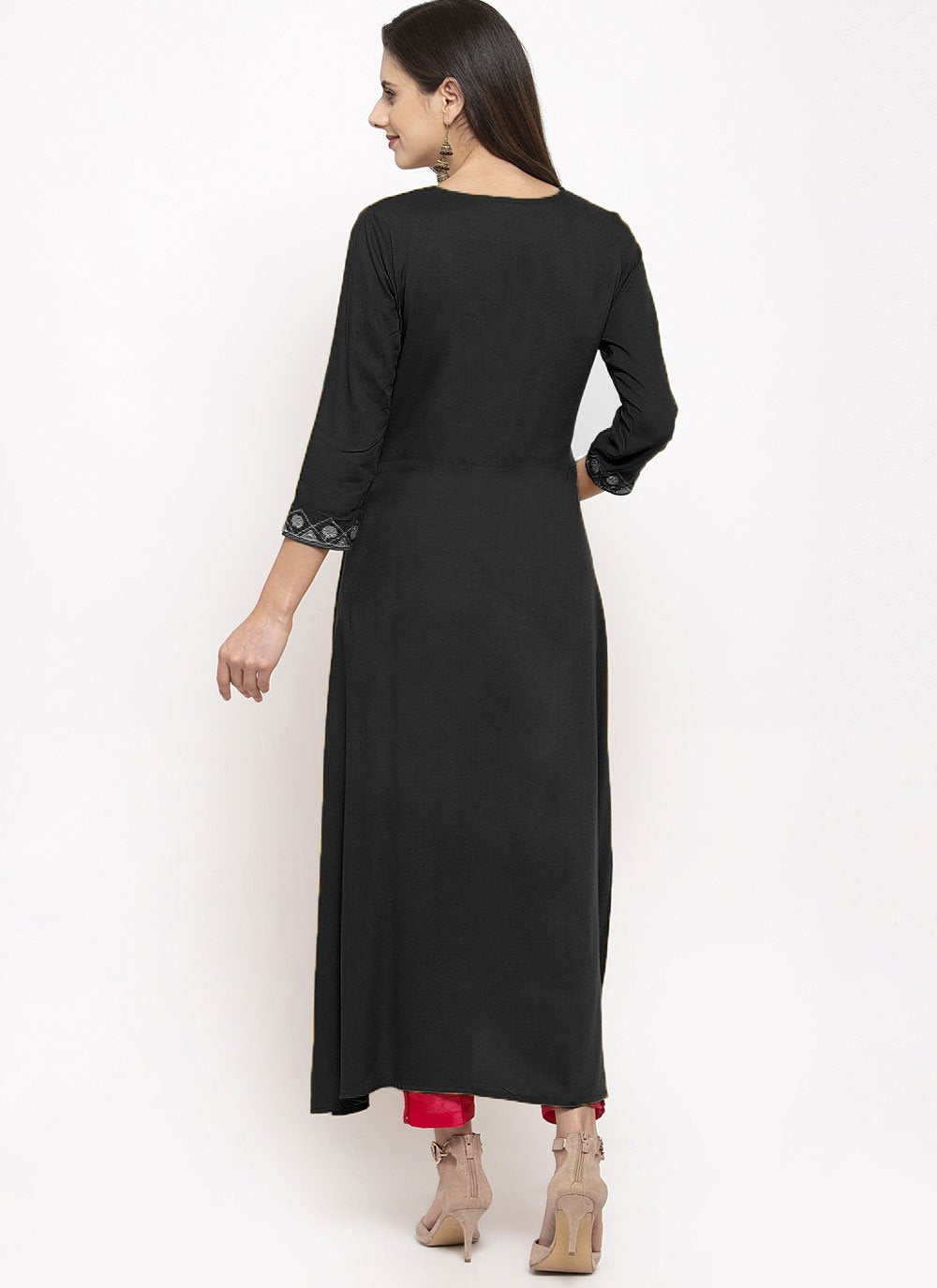 Casual Kurti Rayon Black Embroidered Kurtis