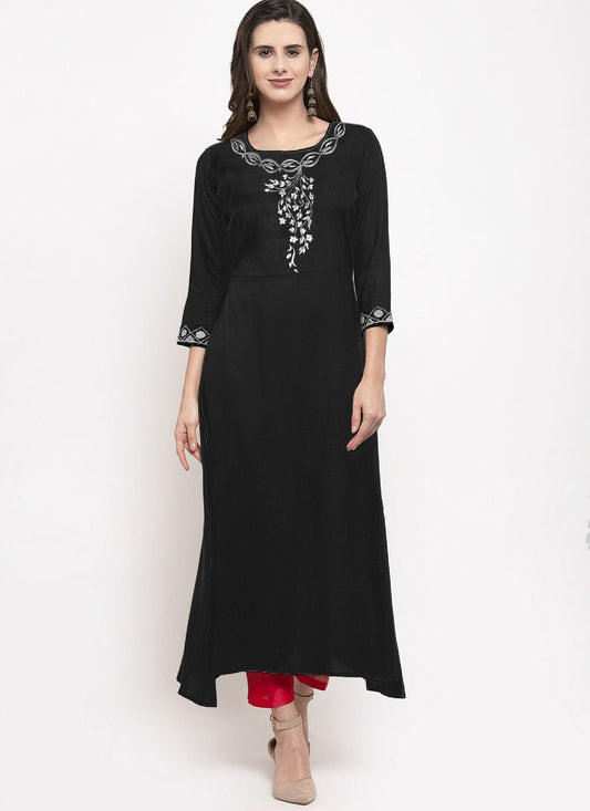 Casual Kurti Rayon Black Embroidered Kurtis