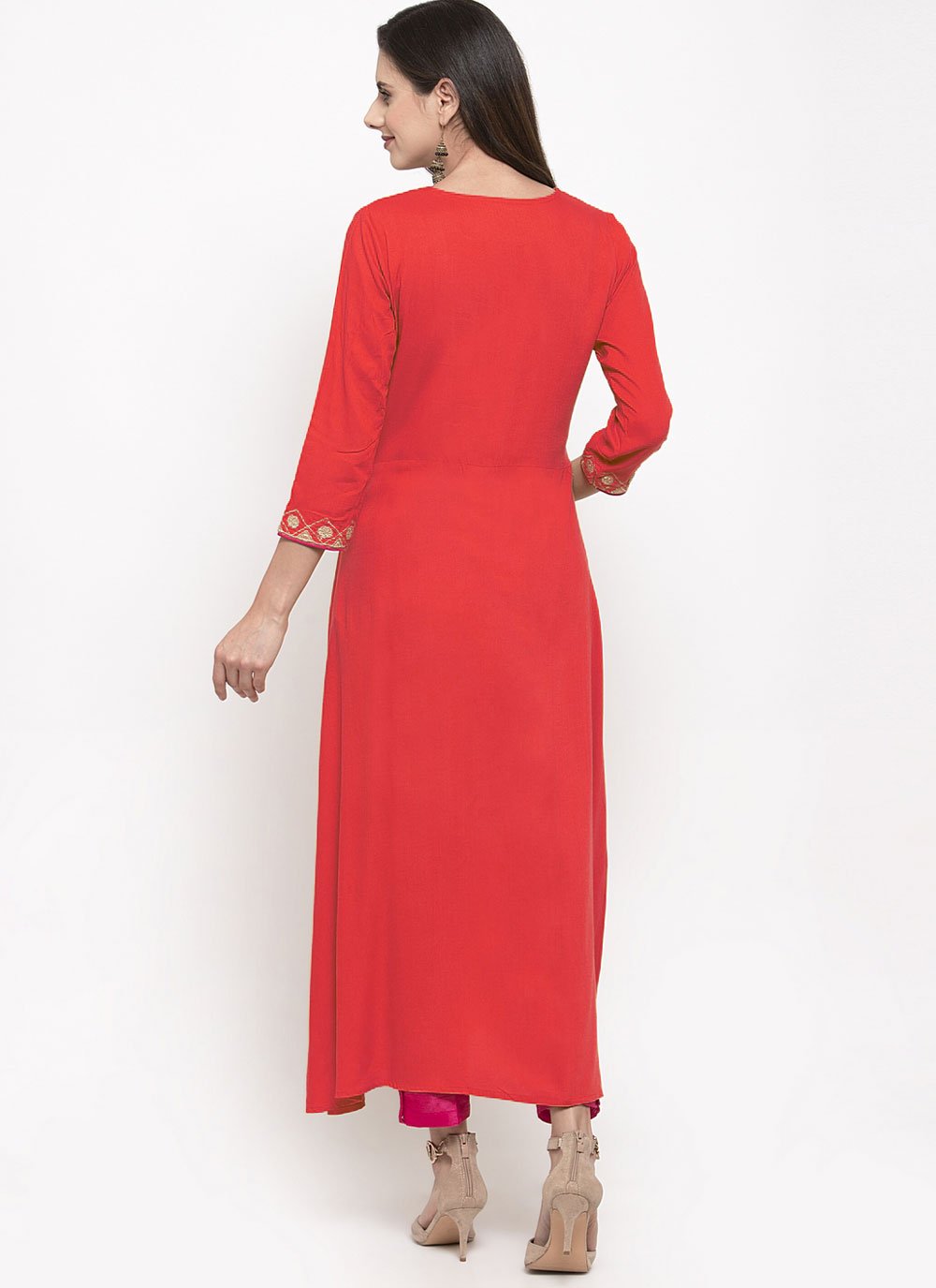 Casual Kurti Rayon Red Embroidered Kurtis