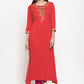 Casual Kurti Rayon Red Embroidered Kurtis