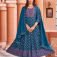 Gown Rayon Teal Embroidered Gown
