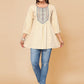 Party Wear Kurti Rayon Cream Embroidered Kurtis