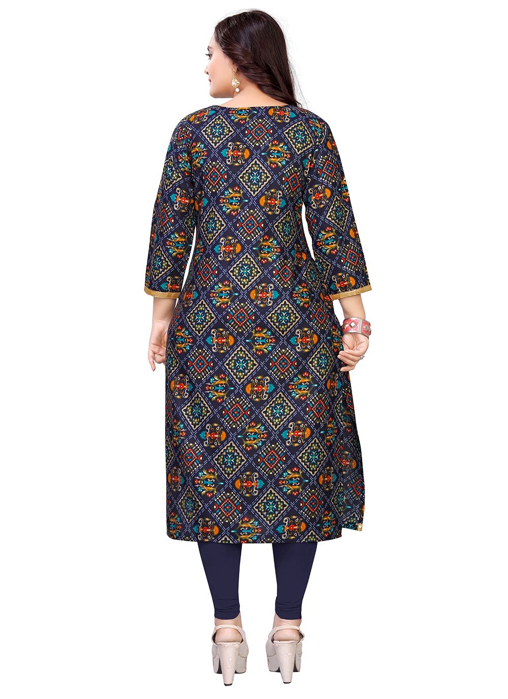 Designer Kurti Rayon Blue Foil Print Kurtis