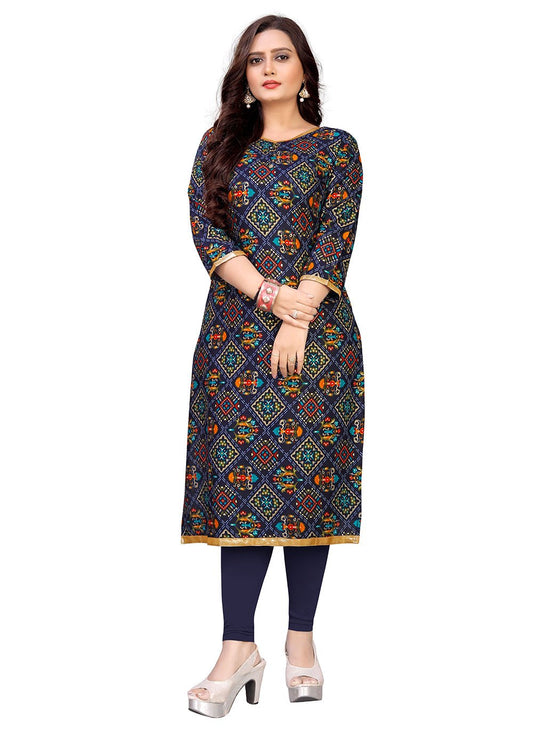 Designer Kurti Rayon Blue Foil Print Kurtis