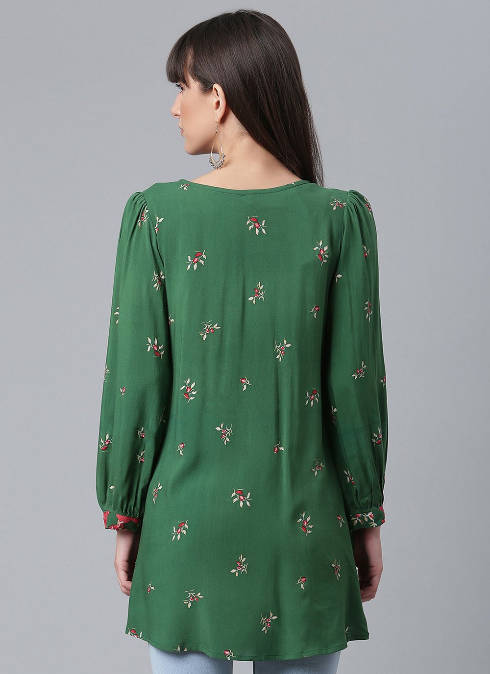 Designer Kurti Rayon Green Print Kurtis