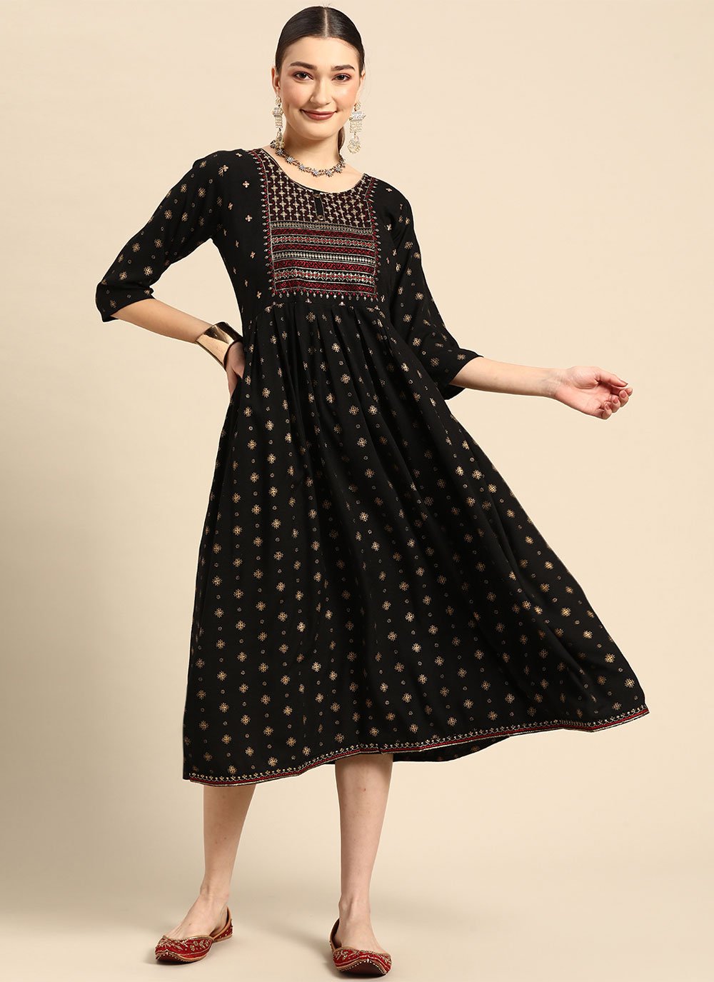 Designer Kurti Rayon Black Embroidered Kurtis