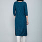 Designer Kurti Rayon Blue Chikankari Work Kurtis