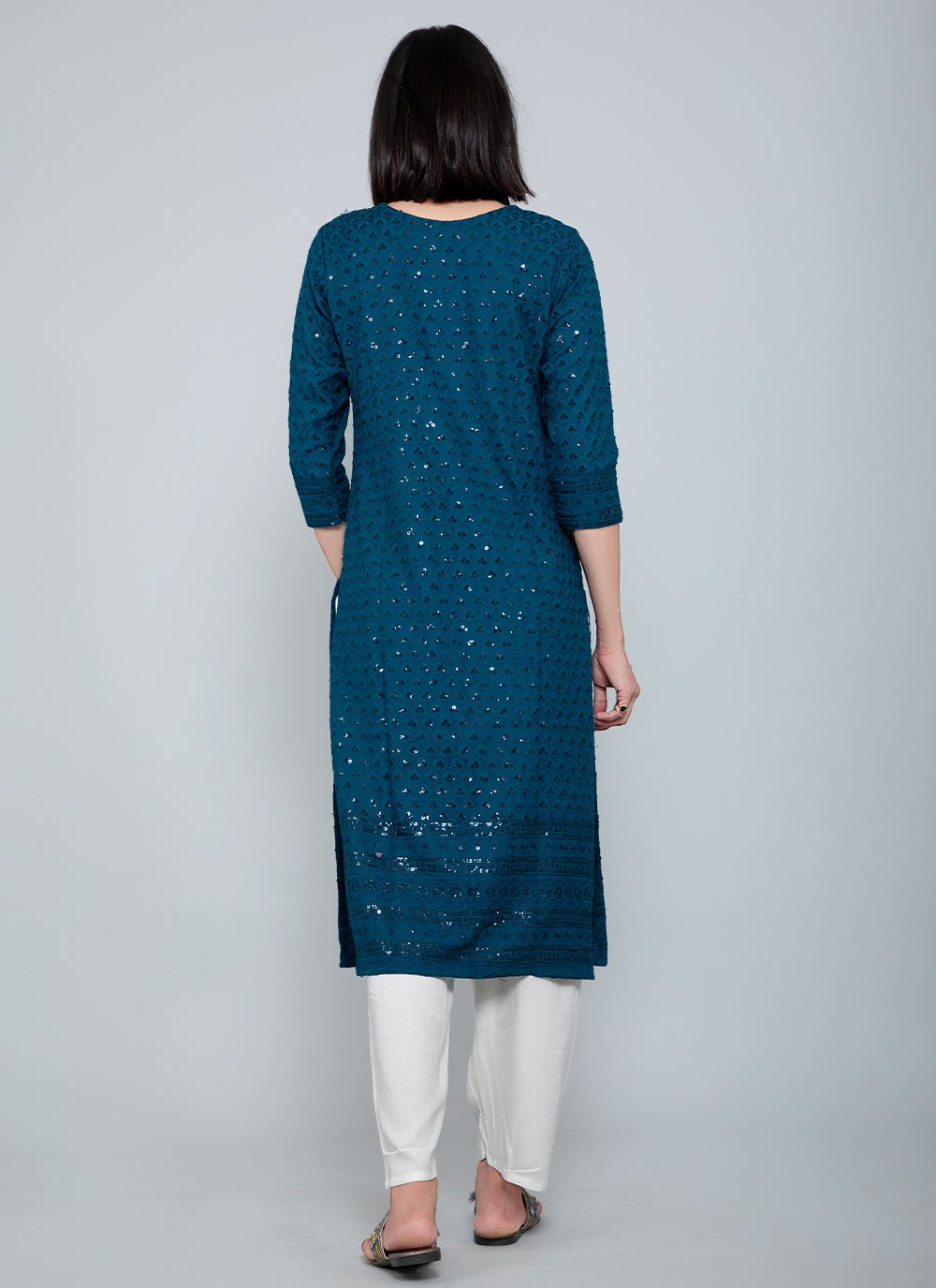 Designer Kurti Rayon Blue Chikankari Work Kurtis