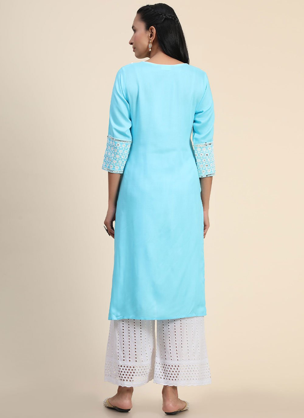 Casual Kurti Rayon Aqua Blue Embroidered Kurtis