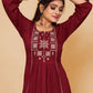 Casual Kurti Rayon Maroon Embroidered Kurtis