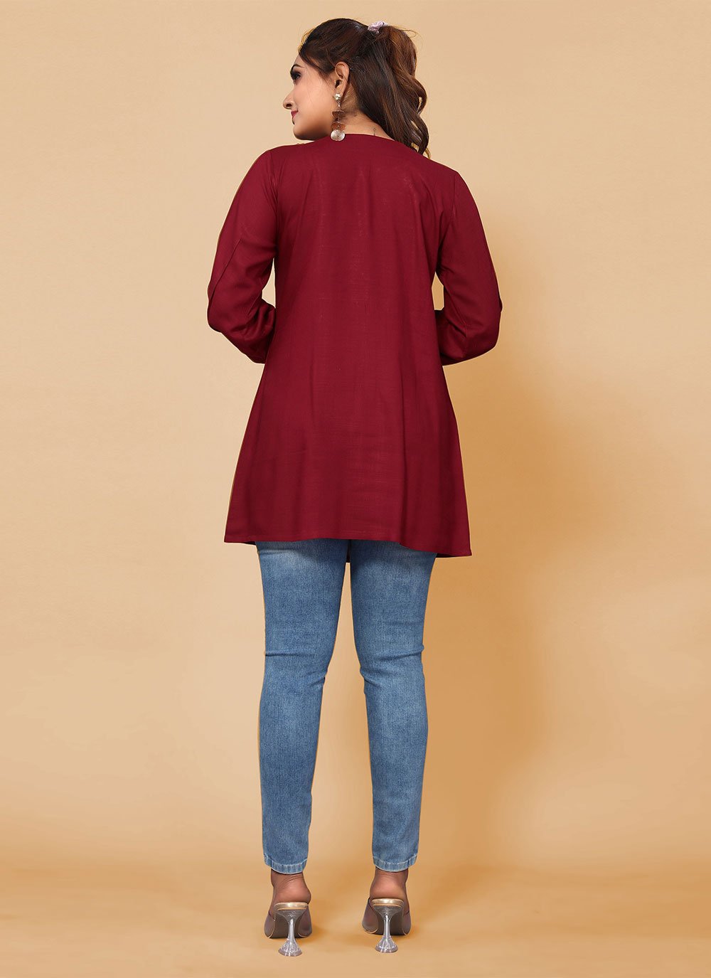 Casual Kurti Rayon Maroon Embroidered Kurtis