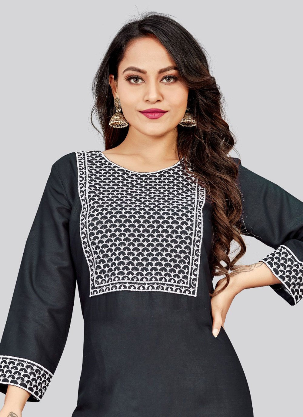 Designer Kurti Rayon Black Embroidered Kurtis