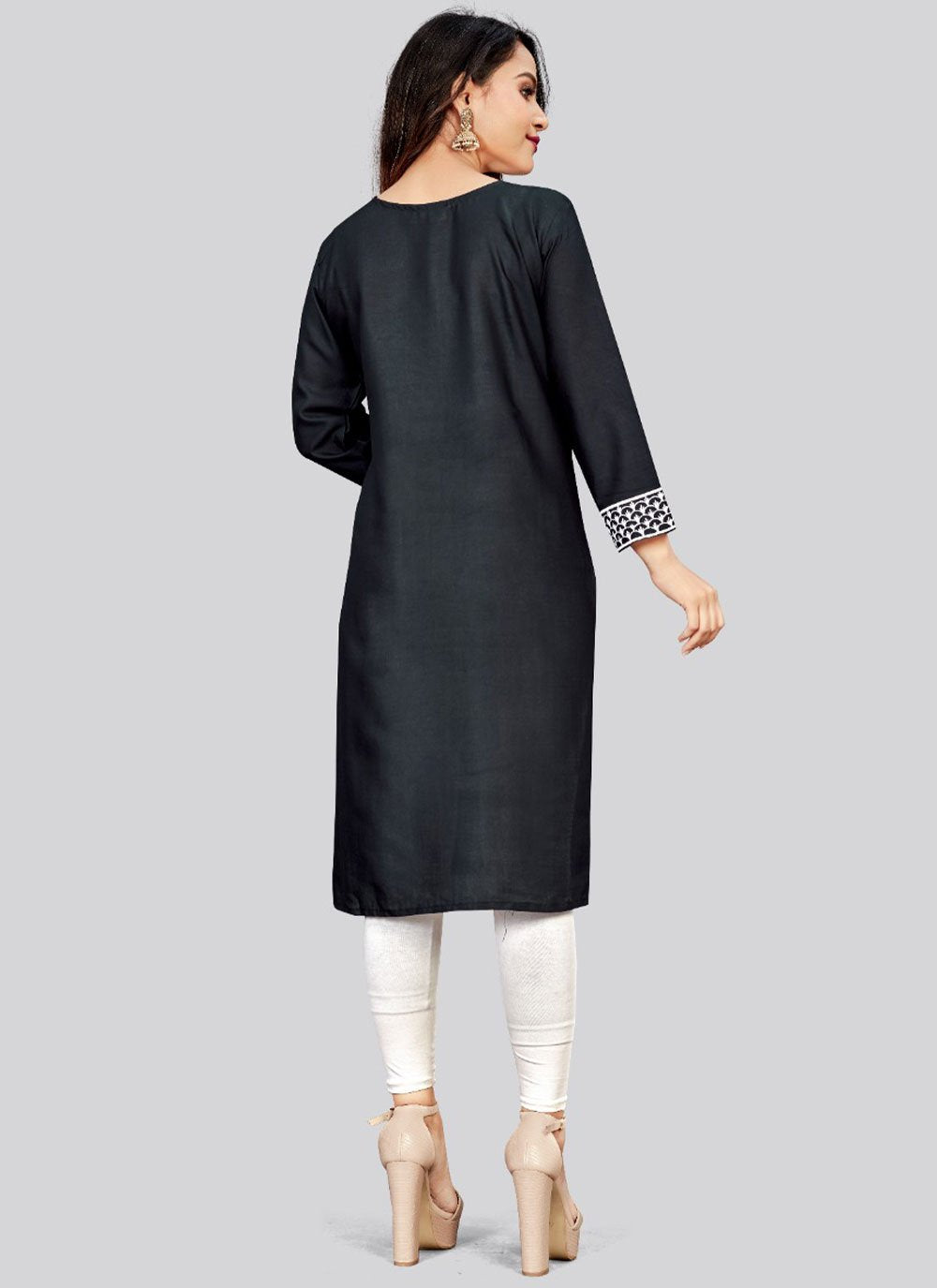 Designer Kurti Rayon Black Embroidered Kurtis