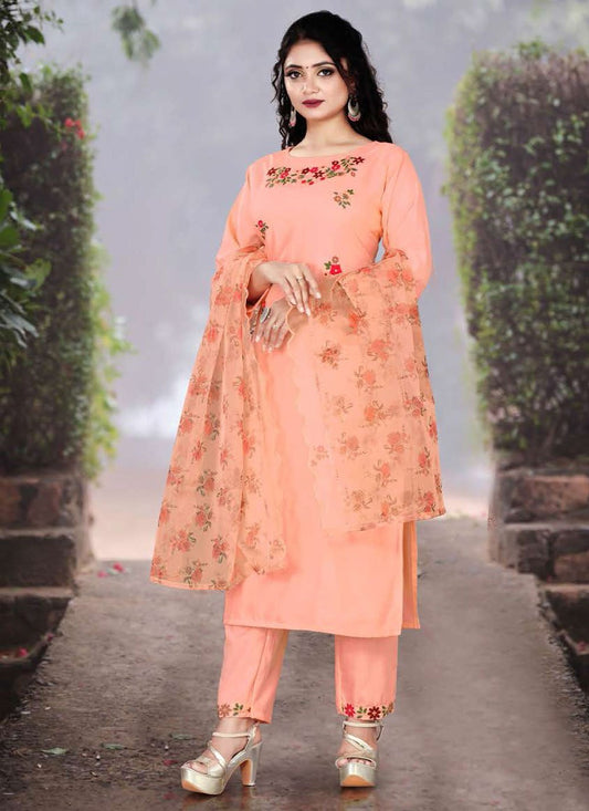 Salwar Suit Rayon Peach Embroidered Salwar Kameez