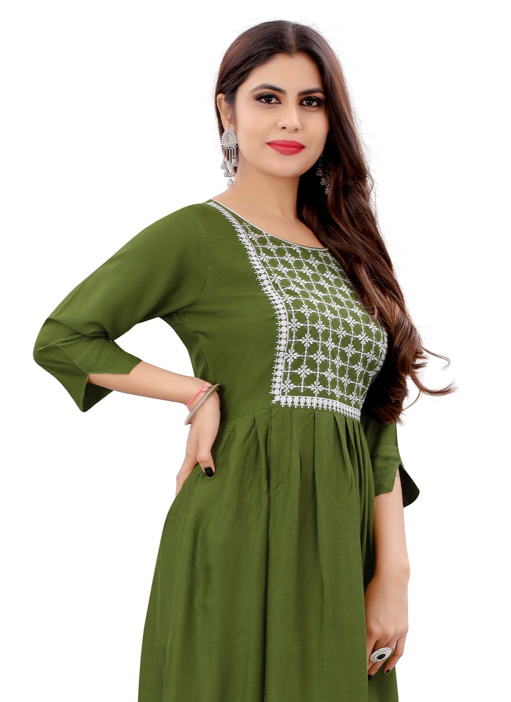 Casual Kurti Rayon Green Embroidered Kurtis