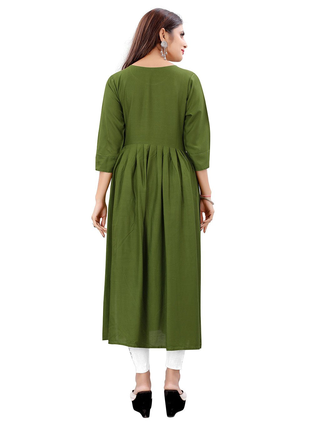 Casual Kurti Rayon Green Embroidered Kurtis