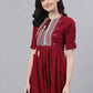 Party Wear Kurti Rayon Viscose Maroon Embroidered Kurtis