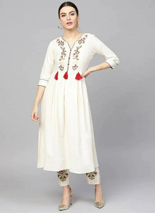 Casual Kurti Rayon Off White Embroidered Kurtis